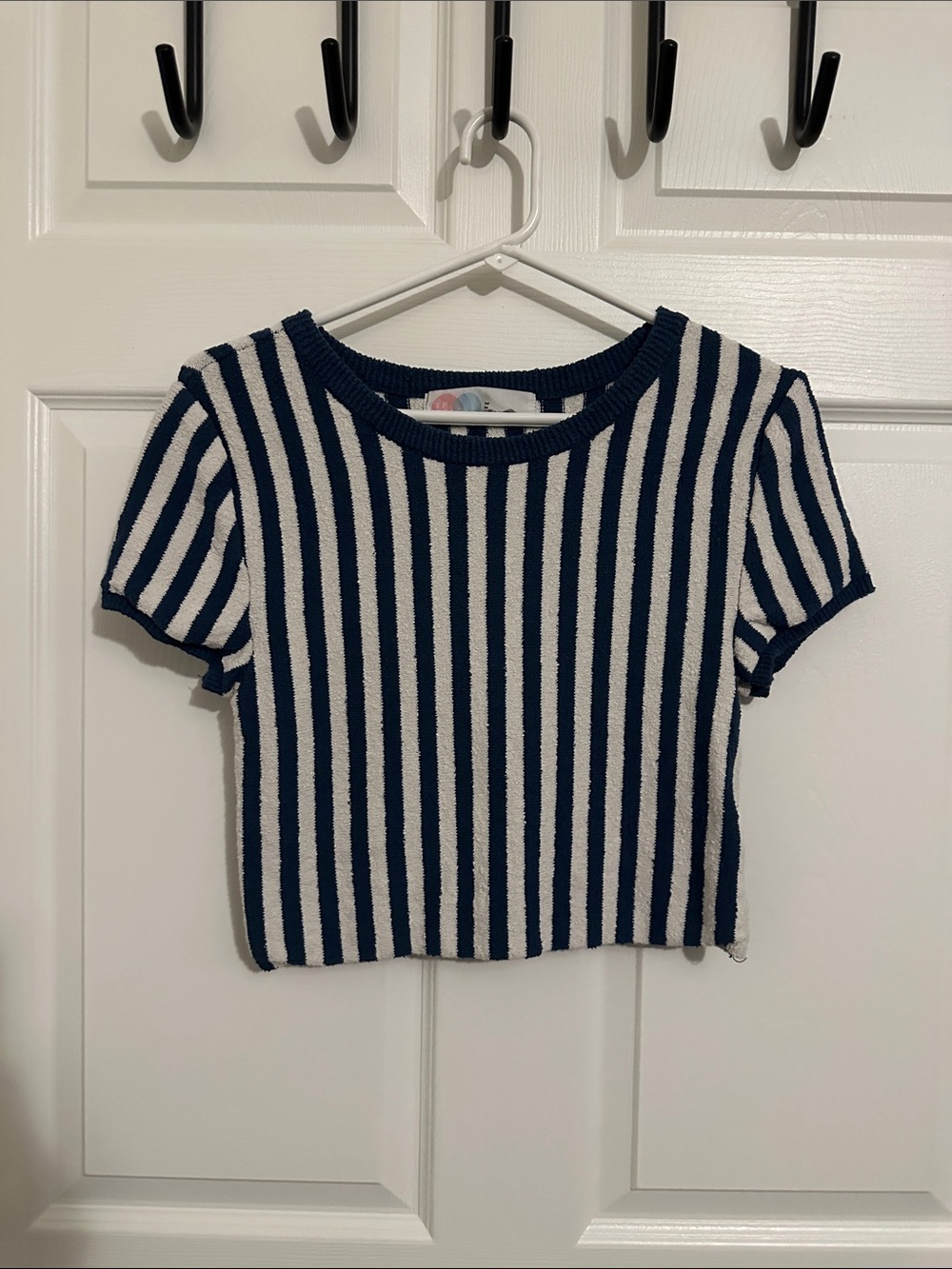 Free People Navy and White Striped Knit Crop Top